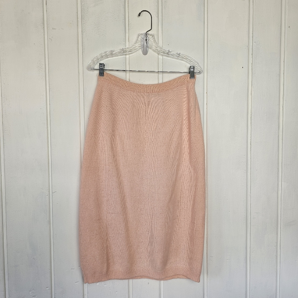Vintage Raoul Peach Lambswool Angora Blend Midi Pencil Sweater Skirt Sz Medium - Picture 2 of 6